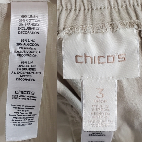 Chicos size 3 Xl linen blend straight crop cargo pants khaki stretch summer boho - Picture 8 of 9